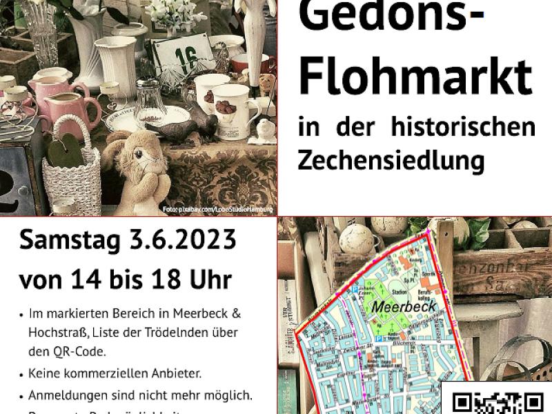 Plakat zum Gedöns Flohmarkt in der historischen Zechensiedlung Meerbeck Hochstraß