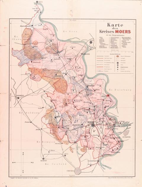 Karte des Altkreises Moers nach 1929.