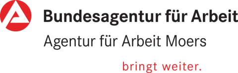 Logo Bundesagentur für Arbeit. Text: Agentur für Arbeit Moers bringt weiter.
