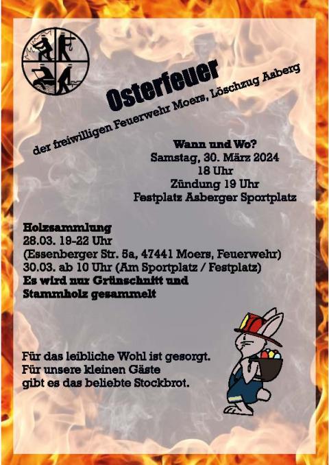 Plakat Osterfeuer der freiwilligen Feuerwehr Moers 